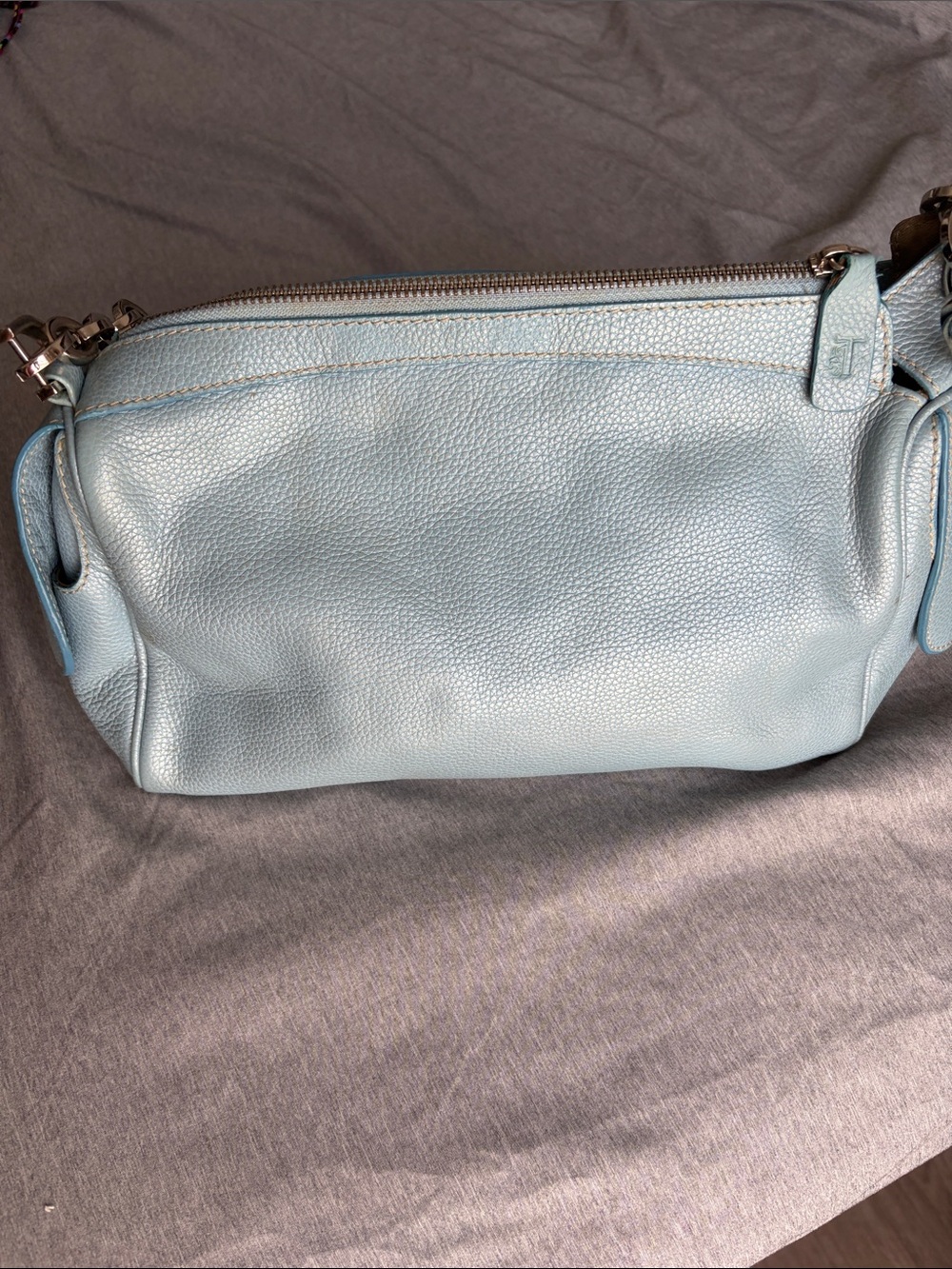 Tod's Pale Blue Pebbled Leather Shoulder Bag